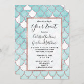 可愛いティール(緑がかった色)ピンクグリッターウォーターカラーマーメイドはかりで測 招待状 (正面/裏面)