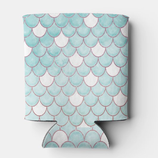 可愛いティール（緑がかった色）ピンクグリッターウォーターカラーマーメイドはかりで測 缶クーラー (裏面)