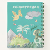 可愛いティール（緑がかった色）水彩恐竜 ノートブック (裏面)