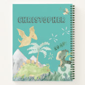 可愛いティール(緑がかった色)水彩恐竜 ノートブック (裏面)