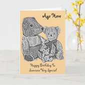 可愛いテディが黒と白の年齢を付けている カード (黄色い花)