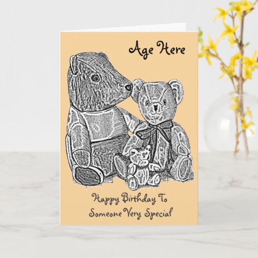 可愛いテディが黒と白の年齢を付けている カード (黄色い花)