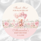 可愛いテディピンクの女の子ベビーシャワーありがとう ラウンドシール