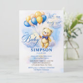 可愛いテディブルーの金ゴールドバルーンを待てる 招待状 (スタンド正面)