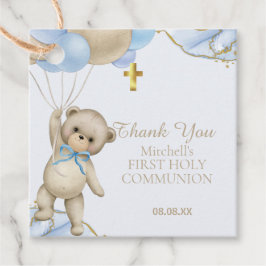 可愛いテディブルーバルーンボーイファースト聖餐式 フェイバータグ