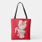 可愛いテディプリント赤いトートバッグ トートバッグ (裏面)