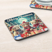 可愛いテディベアがメリークリスマス コースター (左側)