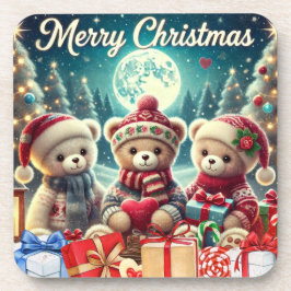 可愛いテディベアがメリークリスマス コースター