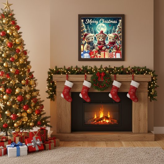 可愛いテディベアがメリークリスマス ポスター