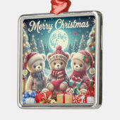 可愛いテディベアがメリークリスマス メタルオーナメント (左)