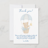 可愛いテディベアとパラシュート赤ちゃんシャワー サンキューカード (正面)