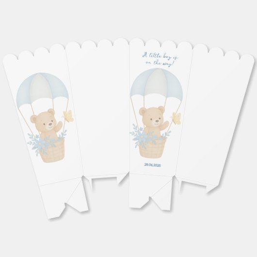 可愛いテディベアとパラシュート赤ちゃんシャワー フェイバーボックス (見開き)