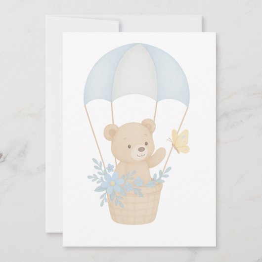 可愛いテディベアとパラシュート赤ちゃんシャワー 招待状 (裏面)