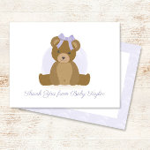 可愛いテディベアとパープルボウ赤ちゃん女の子シャワー サンキューカード