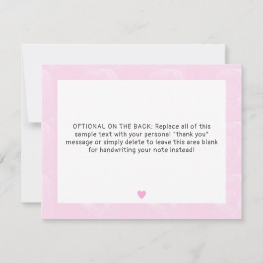 可愛いテディベアとピンクの弓ベビーガールシャワー サンキューカード (裏面)