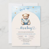 可愛いテディベアとボトルアーチ男の子 招待状 (正面)