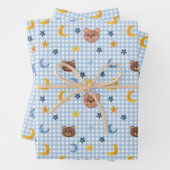 可愛いテディベアとムーンパターン ラッピングペーパーシート (インサイチュ)