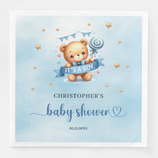 可愛いテディベアとリボンは男の子の赤ちゃんシャワー (正面)