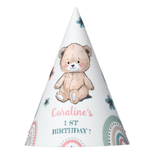 可愛いテディベアと第1の誕生日パーティーハット。 パーティーハット (正面)