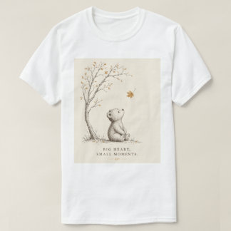 可愛いテディベアと落ち葉のミニマリストデザイン Tシャツ