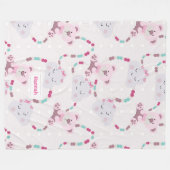 可愛いテディベアと雲ベビーガールパターン フリースブランケット (正面(横))