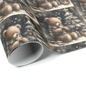 可愛いテディベアのクリスマスドロップ小タイル ラッピングペーパー (ロールコーナー)