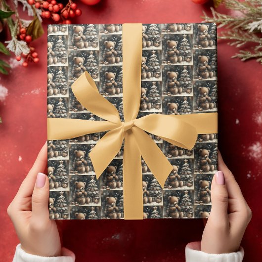 可愛いテディベアのクリスマスドロップ小タイル ラッピングペーパー