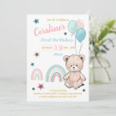 可愛いテディベアの最初の誕生日招待状。 招待状 (スタンド正面)