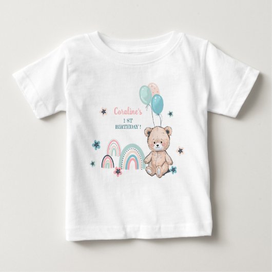 可愛いテディベアの誕生日Tシャツ。 ベビーTシャツ (正面)