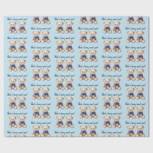 可愛いテディベアカスタムツインボーイズ赤ちゃんシャワー ラッピングペーパー (フラット)