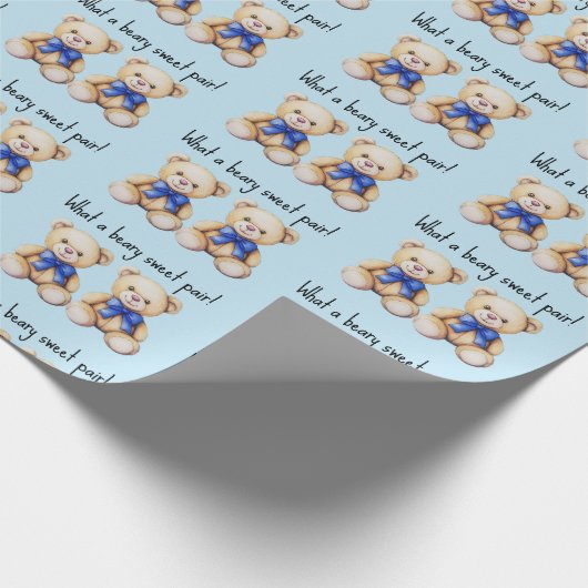 可愛いテディベアカスタムツインボーイズ赤ちゃんシャワー ラッピングペーパー (角)