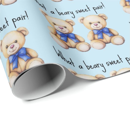 可愛いテディベアカスタムツインボーイズ赤ちゃんシャワー ラッピングペーパー (ロールコーナー)