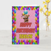 可愛いテディベアグリーティングハッピーバースデー カード (黄色い花)