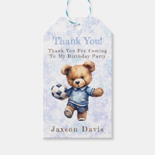 可愛いテディベアサッカー誕生日パーティーありがとう ギフトタグ (正面)