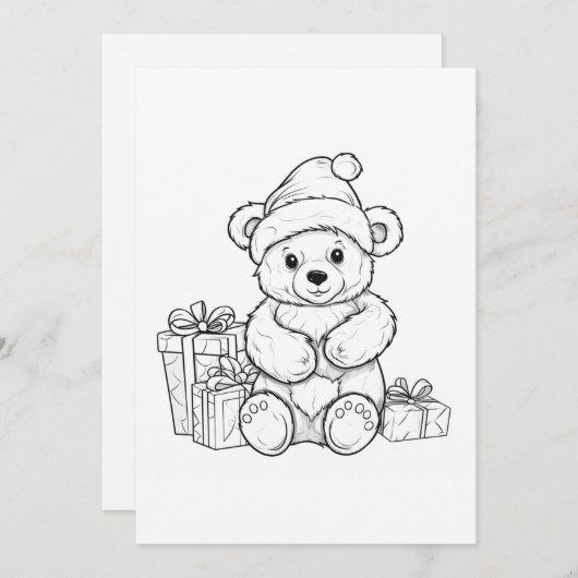 可愛いテディベアサンタキッズカラーリングクリスマス シーズンカード (正面/裏面)