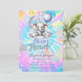 可愛いテディベアスターズ雲絞り染め赤ちゃんシャワー 招待状 (スタンド正面)