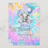 可愛いテディベアスターズ雲絞り染め赤ちゃんシャワー 招待状 (正面/裏面)