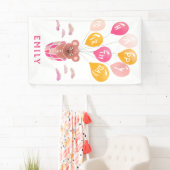 可愛いテディベアバルーン女の子の誕生日パーティー 横断幕 (インサイチュ)