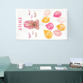 可愛いテディベアバルーン女の子の誕生日パーティー 横断幕 (トレードショー)