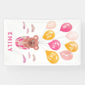 可愛いテディベアバルーン女の子の誕生日パーティー 横断幕 (横)