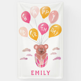 可愛いテディベアバルーン女の子の誕生日パーティー 横断幕