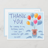 可愛いテディベアバルーン子供の誕生日ありがとう ポストカード (正面/裏面)