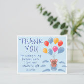 可愛いテディベアバルーン子供の誕生日ありがとう ポストカード (スタンド正面)