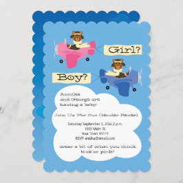 可愛いテディベアパイロット機性別リビール 招待状