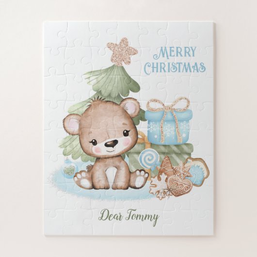 可愛いテディベアパーソナライズされたクリスマス ジグソーパズル (縦)