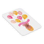 可愛いテディベアピンクバルーン女の子誕生日カード マグネット (右側)