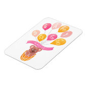 可愛いテディベアピンクバルーン女の子誕生日カード マグネット (左側)