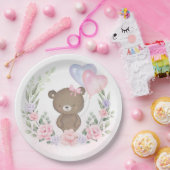 可愛いテディベアピンクパープルフローラバルーンパーティー ペーパープレート (パーティー)