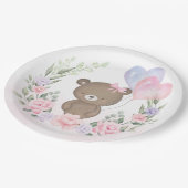 可愛いテディベアピンクパープルフローラバルーンパーティー ペーパープレート (アングル)