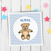 可愛いテディベアブルーキッズネーム誕生日パーティー スタンダードカクテルナプキン